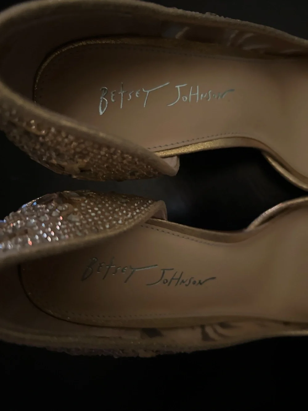 Betsey Johnson Gold Beaded Pointed Toe Pumps